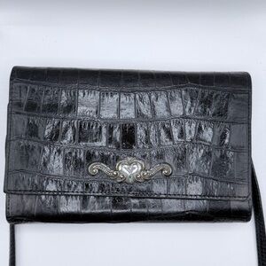 Brighton Black Croc-Embossed Leather Organizer Crossbody Bag